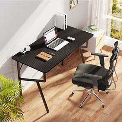 Gaming Desk 47 Inch, K Shaped Home Office PC Computer Desk Table for Gamer with Cable Management, Game Controller Stand, Cup Holder, Headphone Hook, Free Mouse Pad, Carbon Fiber Black