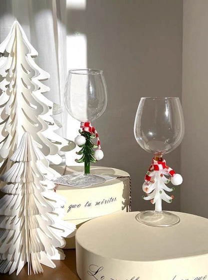 Handblown Christmas Tree Wine Glasses - Set of 2